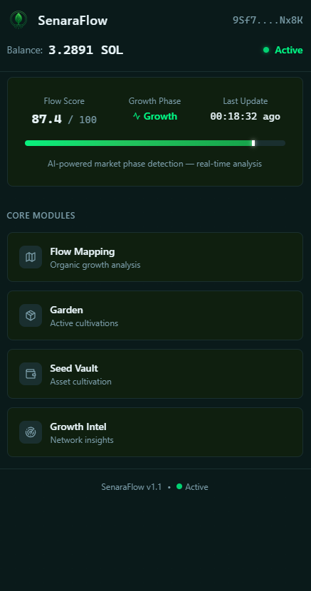 SenaraFlow Dashboard - Main interface with Flow Score and core modules